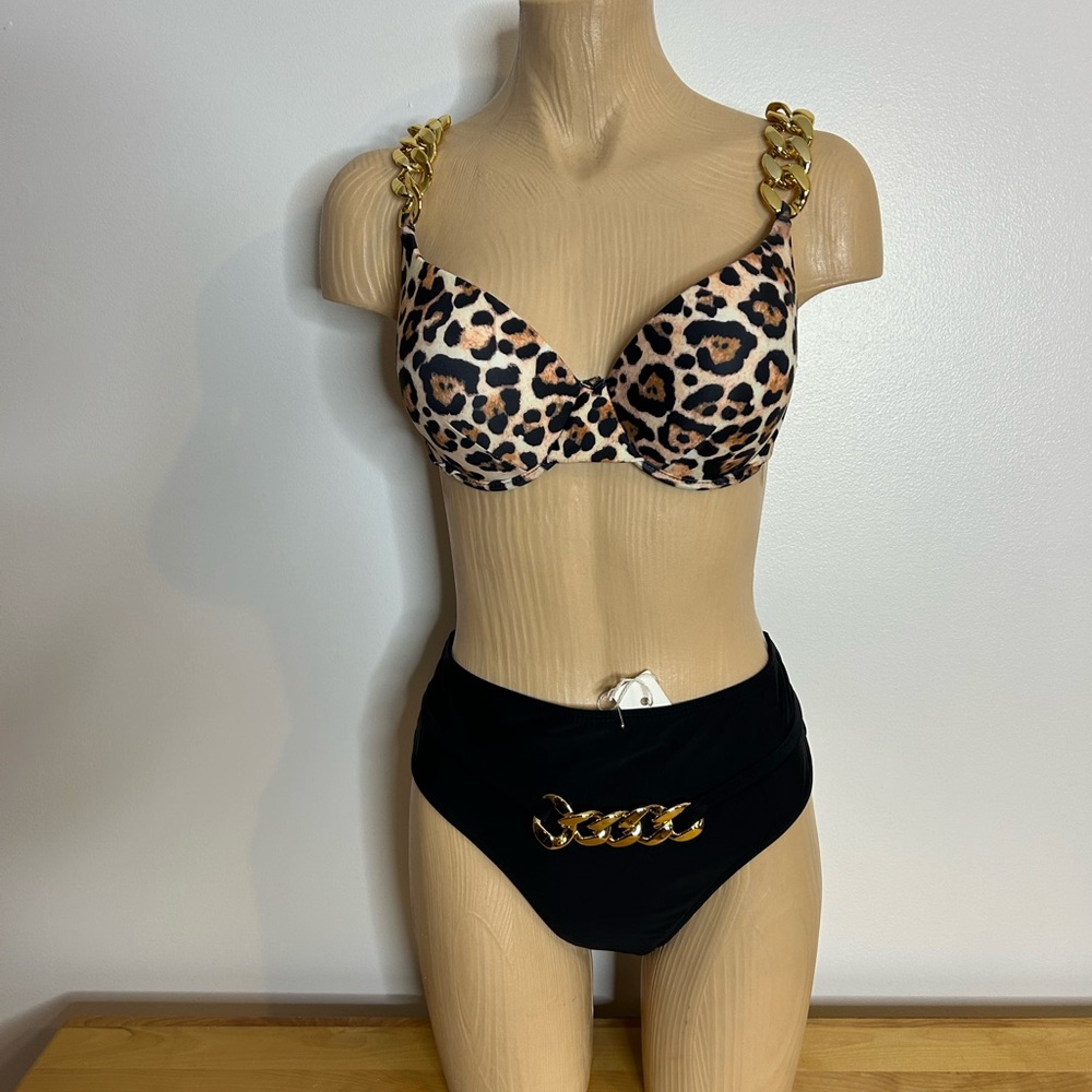 Chic Leopard Print Bikini with Gold Chain❤️XL